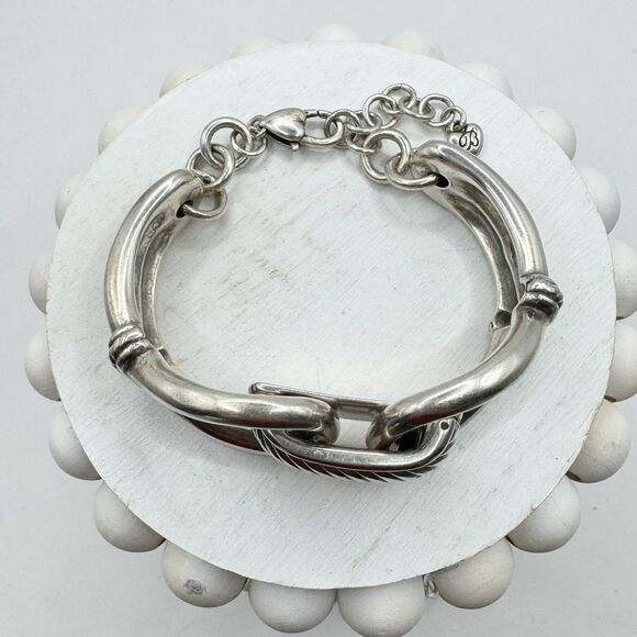 BRIGHTON Chunky Cable Heavy Silver Plated Bracelet   7'' Modernist - Picture 8 of 10